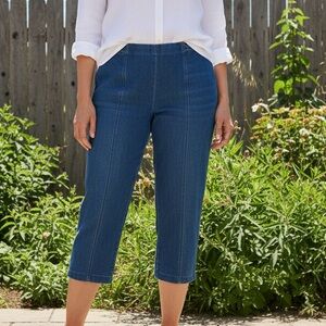 Talbots 20W Plus Pull-On Denim Capris Seamed Stretch